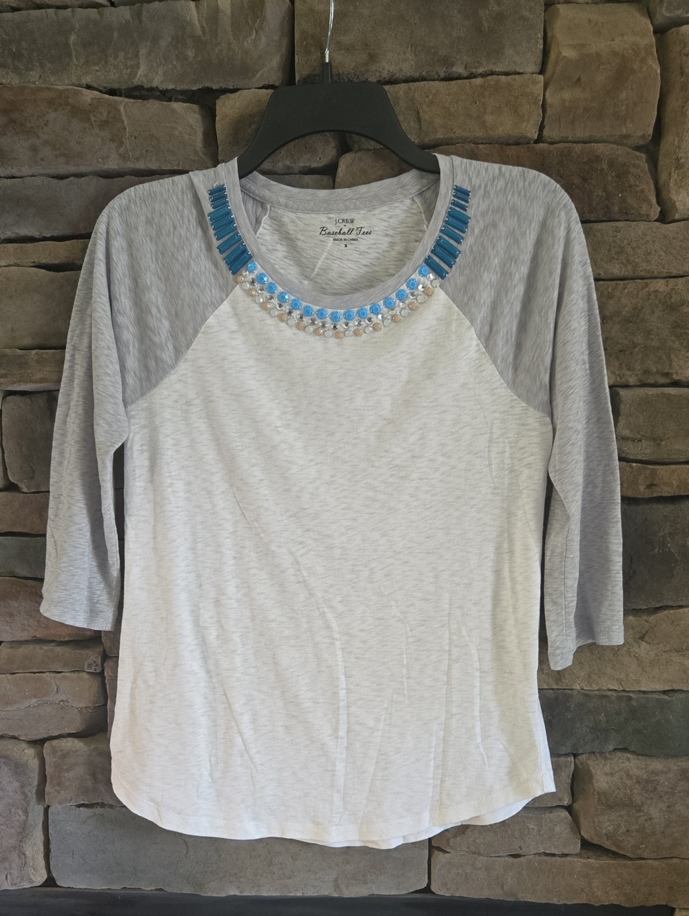 J. Crew Raglan Jeweled Neckline Top